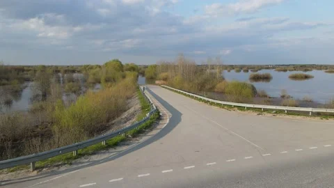 Aerial view of the flooded road Stock Footage 193800539