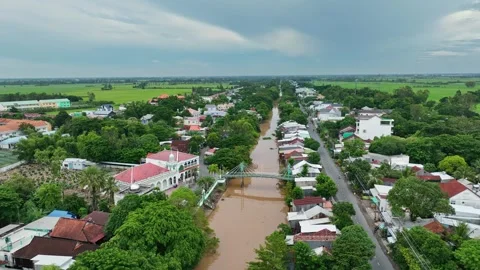 Aerial View of Flooding in An Giang During Vietnam's Mekong Delta Wet Season Vídeo Stock 342957809