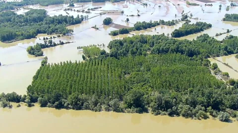 Aerial view of flooding river Sava Stock Footage 59147848