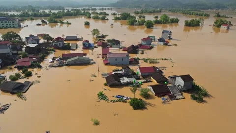 Aerial View of Flooding in That Son, Lang Son, Vietnam Stock Footage 341738783