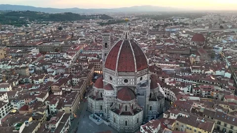 Aerial view of Florence, Italy, featuring the magnificent Cathedral Видео 346607852