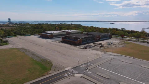 Aerial view of Floyd Bennett Field and hangars in Brooklyn, ProRes 422HQ footage Stock Footage 331273410