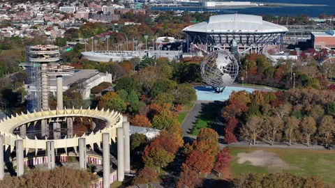 Aerial view of Flushing Meadows Park Stock Footage 255254747