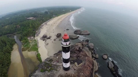 Aerial View - Fly Around a Lighthouse Stock Footage 76380968
