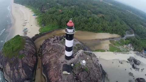 Aerial View - Fly Around a Lighthouse Stock Footage 76380978