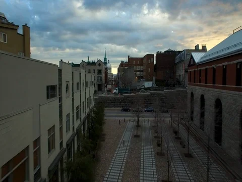Aerial view of fly down Rue Saint-Paul Street in Montreal, Qu_bec. Canada. Shot Stock-Footage 77845879