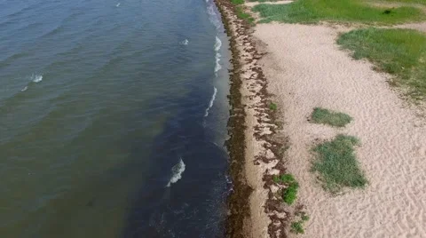 Aerial view - fly Over a beach on the baltic coast in Germany Stock Footage 63526826