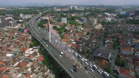Aerial View Of Fly over Bridge in Bandung, Indonesia Stock Footage 79390673