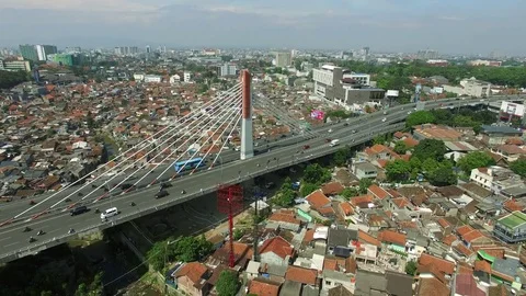 Aerial View Of Fly over Bridge in Bandung, Indonesia Stock Footage 79395484