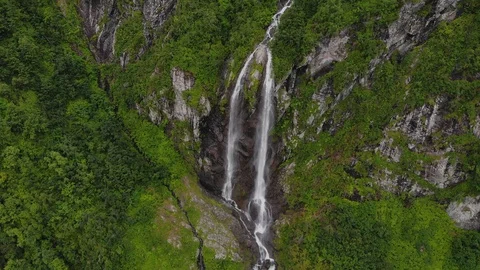 Aerial view fly over large waterfall Stock Footage 111777272
