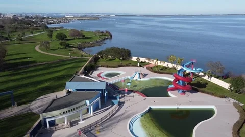 Aerial view of fly by over park near riverside, Various shots Stock Footage 160424028