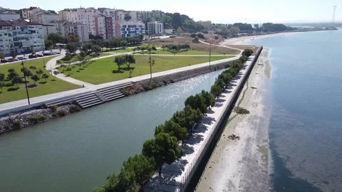 Aerial view of fly by over riverside Stock Footage 160423556