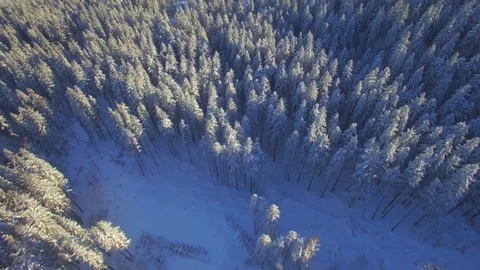 Aerial view. Flying above winter mountains. Snow landscape. Top  down view. 4K Stock Footage 71293413