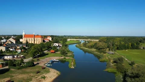 Aerial view flying away from the Post Franciscan Monastery in Pyzdry, Poland Stock Footage 330156525