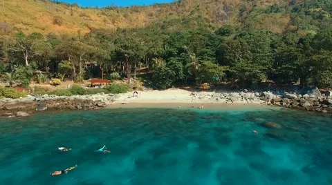 Aerial view: Flying to the beach with a wedding arch. Stock Footage 69042183