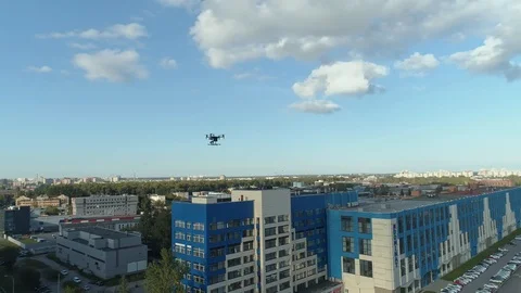Aerial view flying big drone over the city Stock Footage 101742424