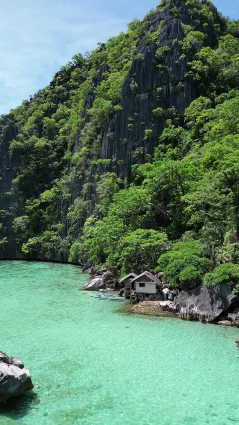 Aerial View From Flying Drone Through Tropical Islands with Crystal Clear Water Video stock 284407798