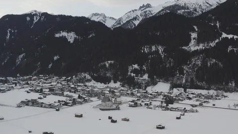 Aerial view flying forward and downward into the village elbigenalp Stock Footage 125163402