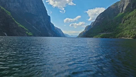 Aerial view flying low above Lysefjord near Lysebotn, Norway. Stock Footage 328129831