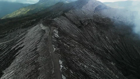 Aerial view flying to mount active volcano, Java, Indonesia Stock Footage 277183949