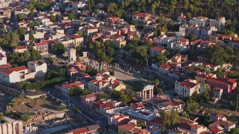 Aerial view flying over the Acropolis of Athens, Greece Stock Footage 346021185