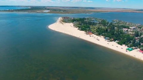 Aerial view flying over amazing sand beach Stock Footage 82215874