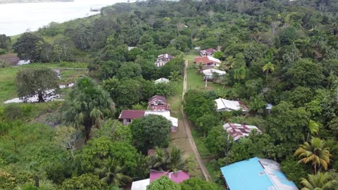 Aerial view flying over amazon rainforest village in iquitos peru Stock Footage 337279710