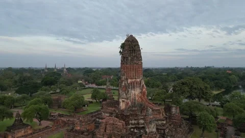 Aerial View Flying Over Ancient Wat Phra Ram Temple in Ayutthaya, Thailand Video stock 335586116