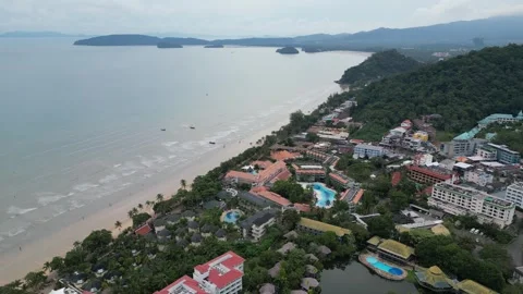 Aerial View Flying Over Ao Nang Beach and Resorts in Krabi, Thailand Stock Footage 334724285