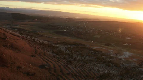Aerial View: Flying over Aq-Qaya mount at sunset, Crimea Stock Footage 37101245