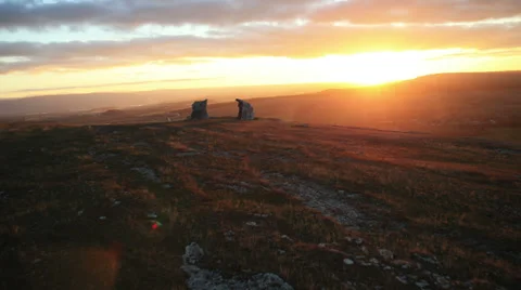 Aerial View: Flying over Aq-Qaya mount at sunset, Crimea Stock Footage 37101350