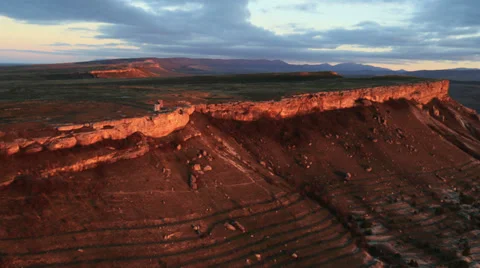 Aerial View: Flying over Aq-Qaya mount at sunset, Crimea Stock Footage 37103296