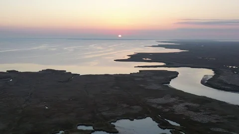 Aerial View Flying Over Bay Into Sunrise Stock Footage 101450344