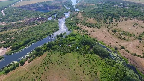 Aerial View. Flying over the beautiful  River. Stock Footage 80902117
