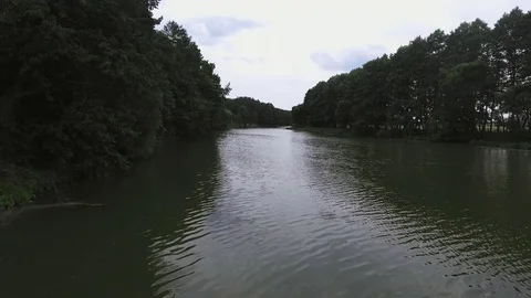 Aerial View. Flying over the beautiful forast River. Stock Footage 85176003