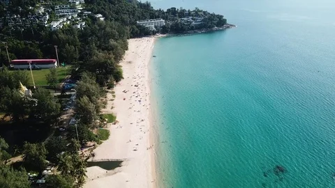 Aerial view flying over a beautiful beach in Thailand. 4K. Stock Footage 85820640