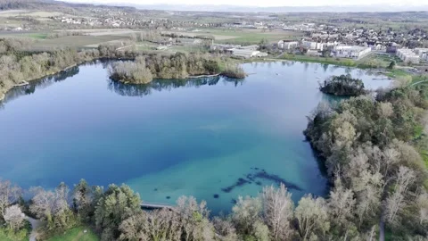 Aerial View Flying Over Calm Lake Salem Germany Stock Footage 270244796