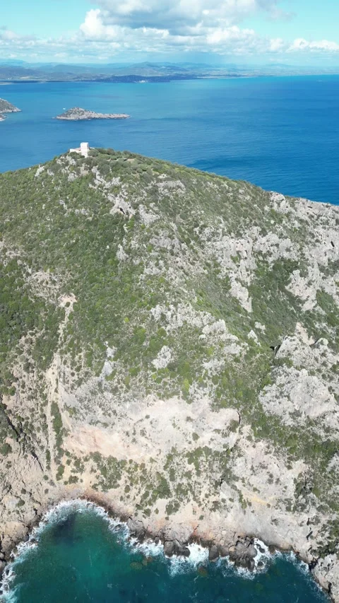 Aerial View Flying Over Capo Caccia Peninsula and Lighthouse in Tuscany, Stock Footage 340150897