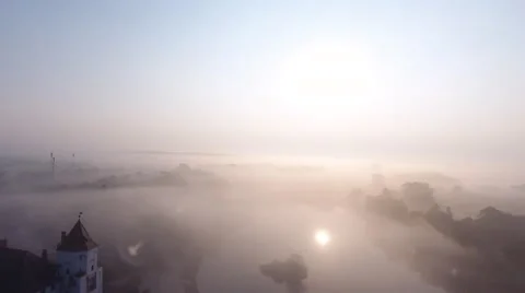 Aerial View. Flying over the castle's old town at sunrise Stock Footage 67787044