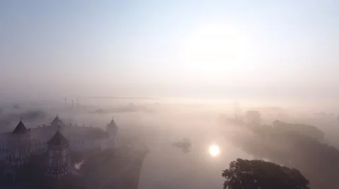 Aerial View. Flying over the castle's old town at sunrise Stock Footage 67790856