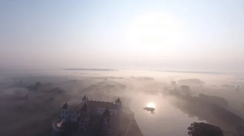 Aerial View. Flying over the castle's old town at sunrise Stock Footage 67800871