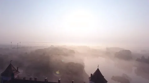 Aerial View. Flying over the castle's old town at sunrise Stock Footage 67805939
