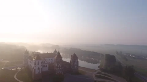 Aerial View. Flying over the castle's old town at sunrise Stock Footage 67809581