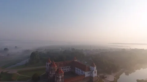 Aerial View. Flying over the castle's old town at sunrise Stock Footage 67810841