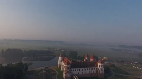 Aerial View. Flying over the castle's old town at sunrise Stock Footage 67811486