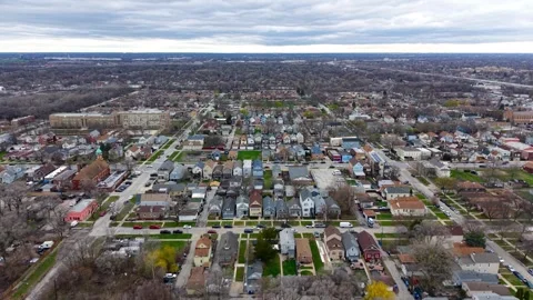 Aerial view flying over a Chicago residential neighborhood Stock Footage 339263284
