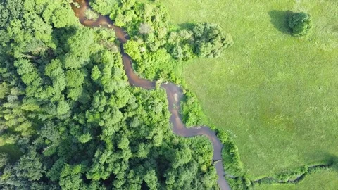 Aerial View: Flying Over Chodelka River In The Morning Stock Footage
