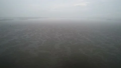 Aerial View Flying over Delaware River During Rain Storm Philadelphia Stock Footage 141017713