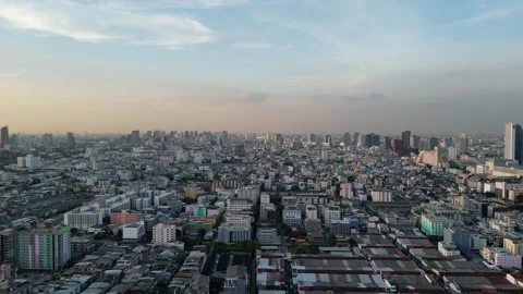 Aerial View Flying Over Dense Urban Bangkok, Thailand Cityscape Stock Footage 333599468