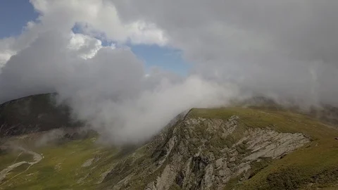 Aerial view. Flying up over dramatic mountain landscape. Impressive low altit Stock Footage 91446022
